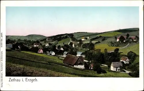 Ak Zethau Mulda Landkreis Mittelsachsen, Ortschaft mit Landschaftsblick