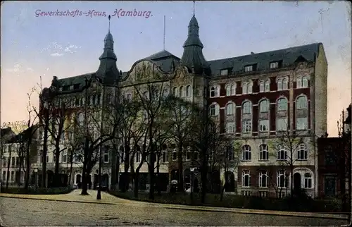 Ak Hamburg Mitte Altstadt, Blick zum Gewerkschaftshaus, Straßenpartie