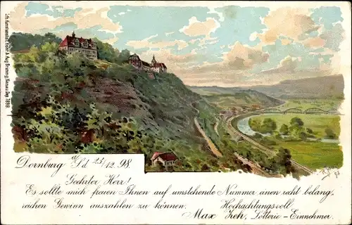 Künstler Litho Dornburg Camburg in Thüringen, Panoramablick auf den Ort, Staatslotterie Los 1950