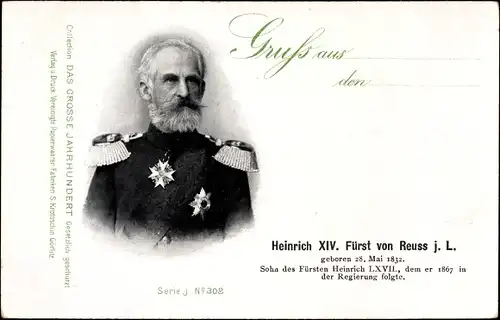 Ak Fürst Heinrich XIV. von Reuss j.L., Geboren am 28. Mai 1832