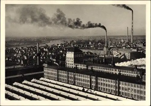 Ak Rüsselsheim im Kreis Groß Gerau Hessen, Heimat der Opel Automobile, Opel Werke, Schornsteine