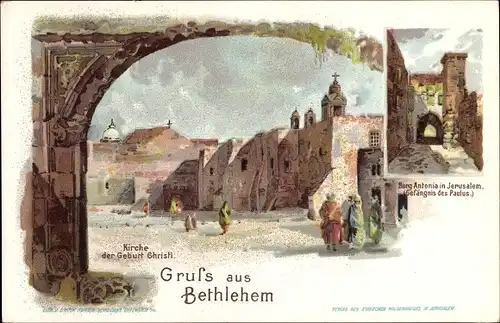 Litho Betlehem Palästina, Burg Antonia, Kirche der Geburt Christi