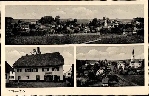 Ak Kläham Ergoldsbach in Niederbayern, Gesamtansicht, Geschäftshaus, Kirche