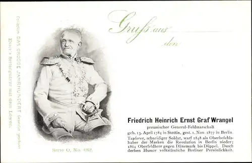 Ak Friedrich Heinrich Ernst Graf Wrangel, Preußischer Generalfeldmarschall, 1784-1877