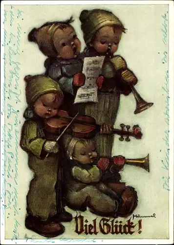 Künstler Ak Hummel, Berta, Viel Glück, Musizierende Kinder, Nr. 5612