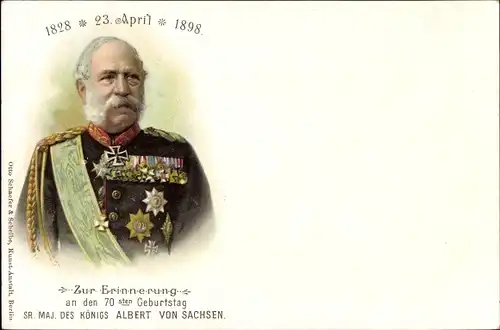 Litho König Albert von Sachsen, 70. Geburtstag am 23. April 1898, Portrait