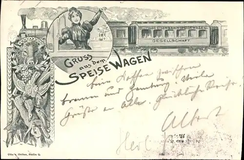 Litho Gruß aus dem Speisewagen, Deutsche Eisenbahn Speisewagen Gesellschaft