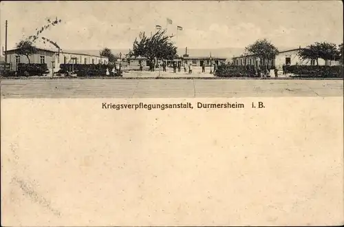 Ak Durmersheim in der Oberrheinischen Tiefebene, Kriegsverpflegungsanstalt, Baracken, Wache