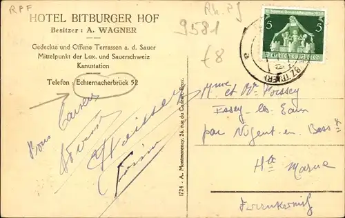 Ak Echternacherbrück Rheinland Pfalz, Hotel Bitburger Hof, Inh. A. Wagner, DKV Kanustation