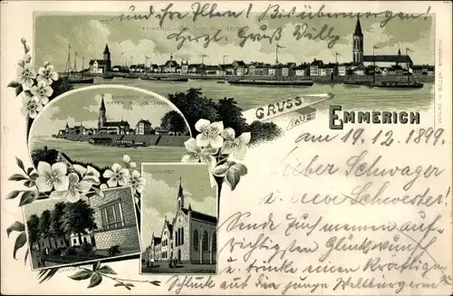 Litho Emmerich am Niederrhein, Panorama, Hafen, Konvikt, Gymnasium