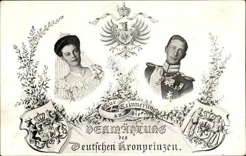 Wappen Ak Vermählung von Kronprinz Wilhelm von Preußen und Kronprinzessin Cecilie von Preußen
