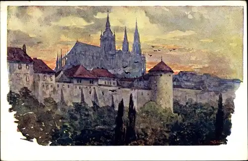 Künstler Ak Engelmüller, F., Praha Prag, St. Veits Dom vom Jeleni Prikop