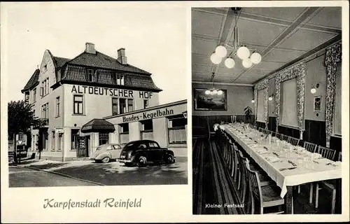 Ak Reinfeld in Schleswig Holstein, Karpfenstadt, Altdeutscher Hof, Inh. Hertha Künken, Festsaal