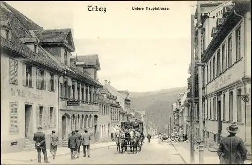 Ak Triberg im Schwarzwald, Untere Hauptstraße, Uhrenfabrik Th. Walter, Gasthof Adler