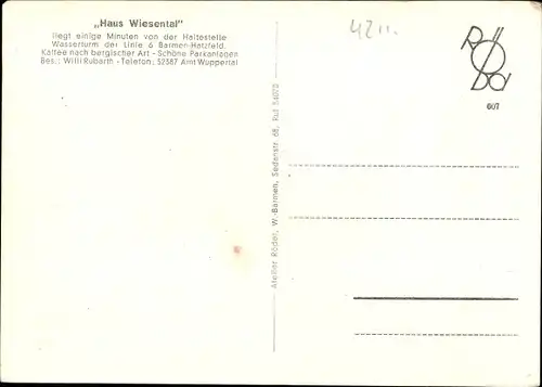 Ak Hatzfeld Barmen Wuppertal, Forstrestaurant Haus Wiesental, Inh. Willi Rubarth, Innenansicht