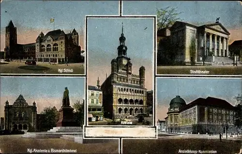 Ak Monaco, Schloss, Akademie, Bismarck Denkmal, Stadttheater, Rathaus, Ansiedlungs Kommission