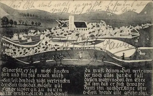 Künstler Ak Elberfeld Wuppertal in Nordrhein Westfalen, Historische Ansicht der Stadt, Gedicht