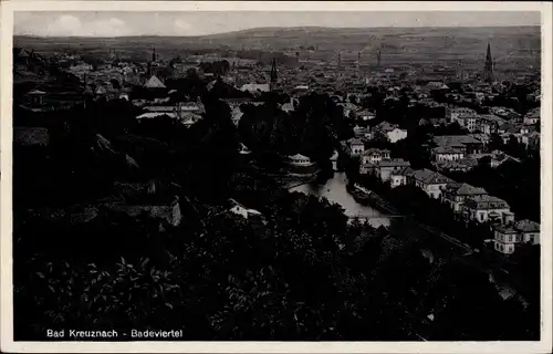 Ak Bad Kreuznach in Rheinland Pfalz, Fliegeraufnahme vom Badeviertel