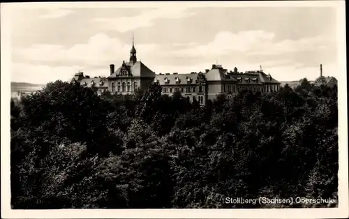 Ak Stollberg im Erzgebirge, Blick auf die Oberschule, Wald