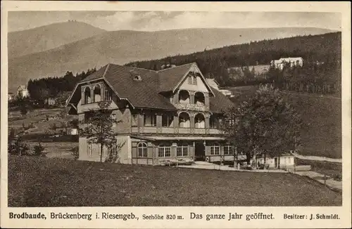 Ak Brückenberg b. Krummhübel Schlesien, Brodbaude, Bes. J. Schmidt