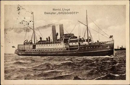 Künstler Ak Dampfer Grüßgott, Norddeutscher Lloyd Bremen, Ansicht Steuerbord