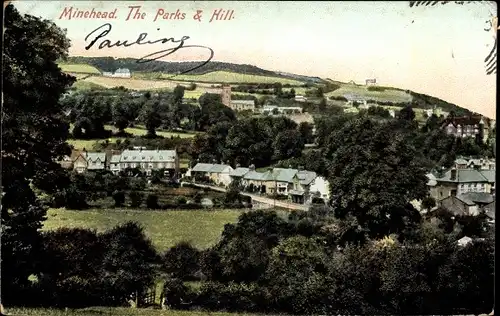 Ak Minehead Somerset England, The Parks and Hill, Ortschaft mit Landschaftsblick