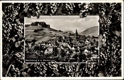 Passepartout Ak Weinsberg im Kreis Heilbronn, Blick auf den Ort mit Umgebung, Weinreben