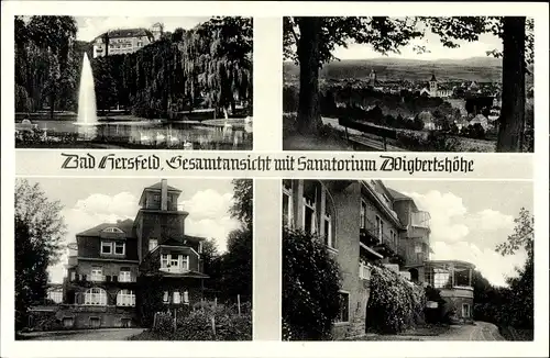 Ak Bad Hersfeld in Hessen, Gesamtansicht mit Sanatorium Wigbertshöhe, Weiher mit Fontäne