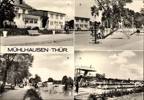 Ak Mühlhausen in Thüringen, Naherholungszentrum Schwanenteich, Bad