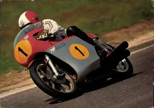 Ak Motorradrennfahrer Giacomo Agostini bei einem Rennen, Motorrad, Startnummer 1
