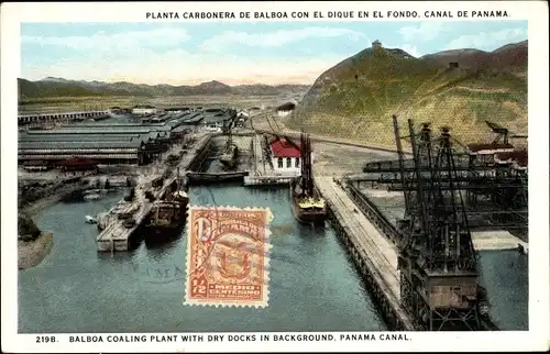 Ak Panama, Balboa Coaling Plant with Dry Docks, Panama Kanal, Kohlenfabrik, Trockendock