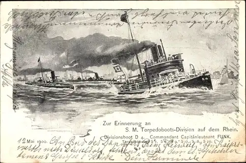 Künstler Ak Deutsche Kriegsschiffe, Torpedoboots Division auf dem Rhein, Divisionsboot D 4