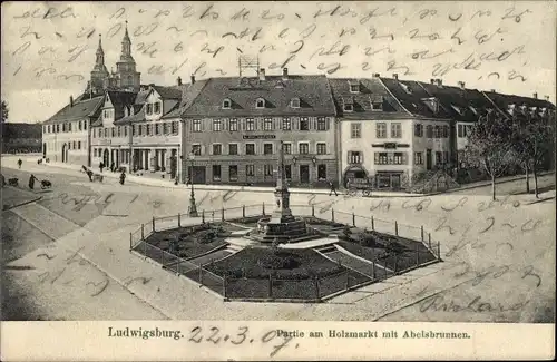 Ak Ludwigsburg in Baden Württemberg, Partie am Holzmarkt mit Abelsbrunnen