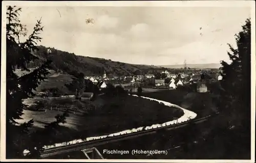 Ak Fischingen Hohenzollern, Gesamtansicht von Ort und Umgebung, Fluss