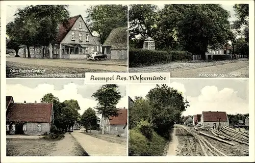 Ak Krempel Geestland Landkreis Cuxhaven, Gasthof von Otto Butt, Kriegerdenkmal, Schule, Straßen