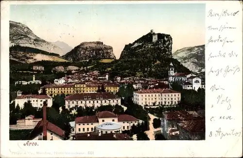 Ak Arco Trentino, Stadtpanorama, Gebäude, Ruine, Felsmassiv