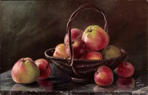 Künstler Ak Golay, Mary, Stillleben, Äpfel in einem Korb