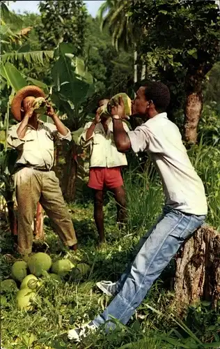 Ak Martinique, En Buvant des Noix de Coco, Drinking Coconut Milk, Kokosnussmilch