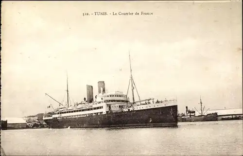 Ak Tunis Tunesien, Le Courrier de France, Französischer Postdampfer im Hafen