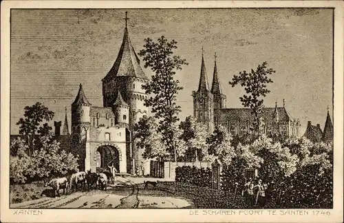Künstler Ak Xanten am Niederrhein, de Scharen poort te Santen 1746