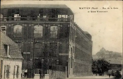 Ak Watten Nord, Rue de la Gare et Usine Vandesmet, Fabrik