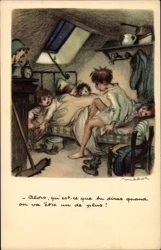 Künstler Ak Poulbot, Francisque, Ligue Nationale Contre le Taudis, Kinder im Bett