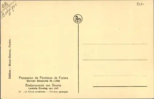 Ak Furnes Westflandern, Prozession de Penitence, Dernier Dimanche de juillet