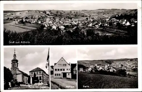 Ak Altheim in Baden Württemberg, Kirche, Rathaus, Panoramaansicht von Ortschaft und Umgebung