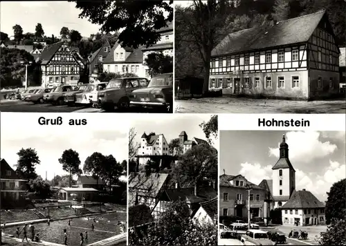 Ak Hohnstein in der Sächsischen Schweiz, Markt, Gaststätte Russigmühle, Stadtbad, Jugendburg, Kirche