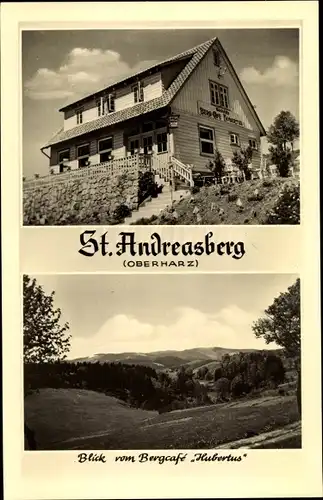 Ak St. Andreasberg Braunlage im Harz, Pensionshaus Bergcafé Hubertus, Aussicht