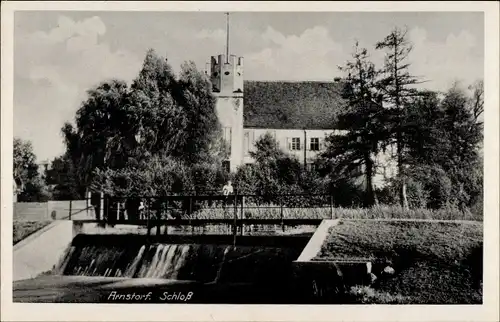 Ak Arnstorf Niederbayern, Flusspartie mit Blick zum Schloss