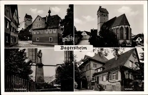 Ak Dagersheim Böblingen in Baden Württemberg, Rathaus, Kirche, Kriegerdenkmal, Schulhaus
