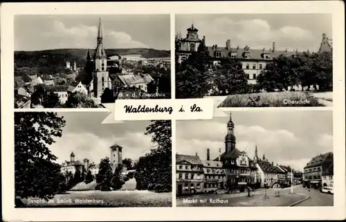 Ak Waldenburg in Sachsen, Oberschule, Sanatorium, Schloss Waldenburg, Markt mit Rathaus