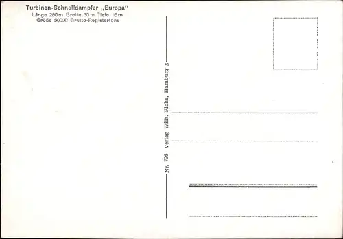 Ak Dampfschiff Europa, Norddeutscher Lloyd Bremen, Turbinenschnelldampfer